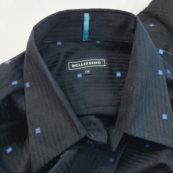 Bellissimo Black Pinstripe Dress Shirt Size L - Picture 8 of 12